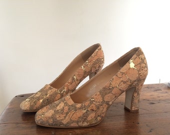SALE! Vintage Valerie Stevens Espana Angel Heels Pumps Gold Fleck 8 m