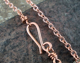 Handmade Solid Copper Necklace Chain, Oval Cable, Soldered Links, With Connector, For Light Pendants