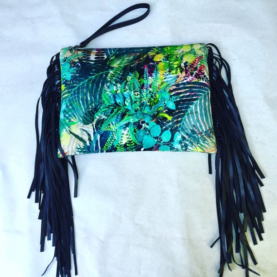 black fringe clutch bag