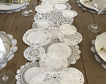 TABLE RUNNER Shabby Rustic Paper Doilies - Diy, Weddings, Parties, Table Decor, Tablescape, Decoration