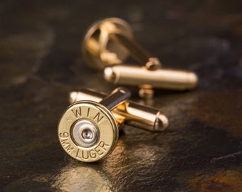 Bullet Cufflinks, Winchester 9mm Brass Bullet Cufflinks, Wedding Cufflinks, 9mm Cufflinks, Groomsmen Gifts, Bullet Cuff Links