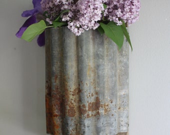 Wall sconce metal repurposed wood hanging vase