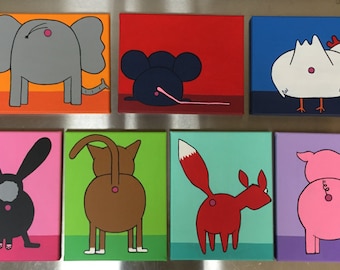 PICK ANY 3 Bobs Burgers Aunt Gayle's Art Crawl Animal Anus / Butt Paintings - 8 X 10" made to order on Stretched Canvas or Flat Canvas Panel