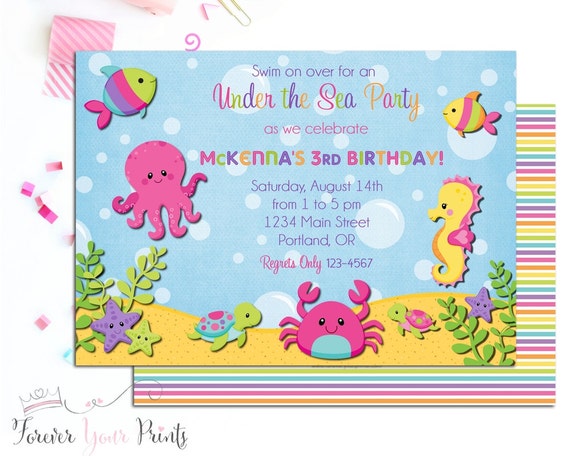 Under The Sea Invitation, Girls Birthday Invitation, Under The Sea Party Invite, Under The Sea Invitation, Nautical Birthday, Nautical Party Il_570xn