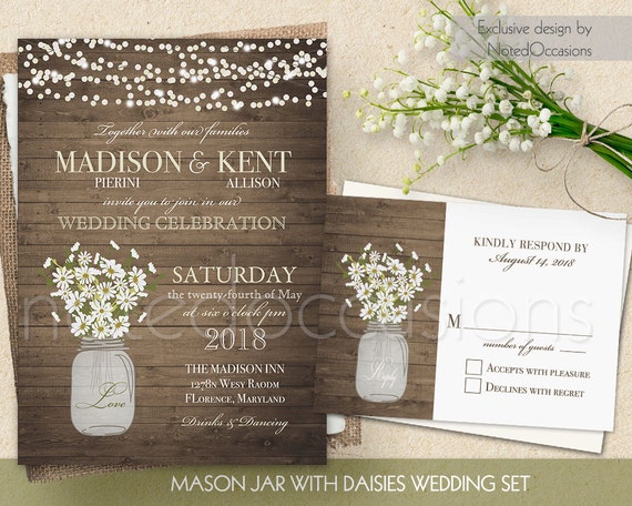 Mason Jar Wedding Invitation Printable set RSVP by ...