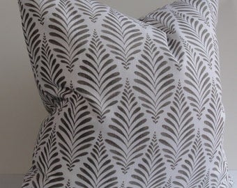 Grey leaf abstract design Slubbed cotton linen Designer pillow cover throw lumbar square Decorative pillow cover BOTH SIDES stone grey
