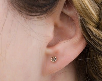 Tiny Smoked Topaz Stud Earrings, Sterling Silver, Gold Plated, Gemstone Earrings, Modern Minimalist Lunaijewelry, Hand Made, Gift, STD075STP