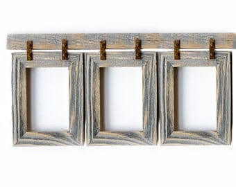 Barnwood Collage Frame. 3) 5x7 Multi Opening Frame. Rustic Picture Frame. Collage Frame. Gray Picture Frame. Wood Picture Frame. Shabby Chic