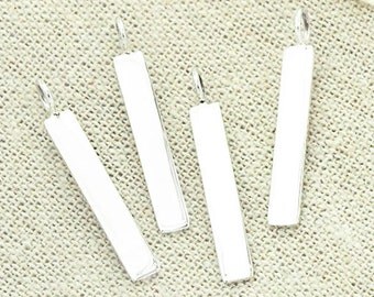 4 of 925 Sterling Silver Rectangle Blank Charms 4x24mm. :tk0074