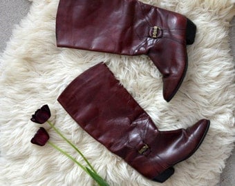 Leather Boots Women Vintage Reddish Brown Winter Boots Size US 9 EU 40