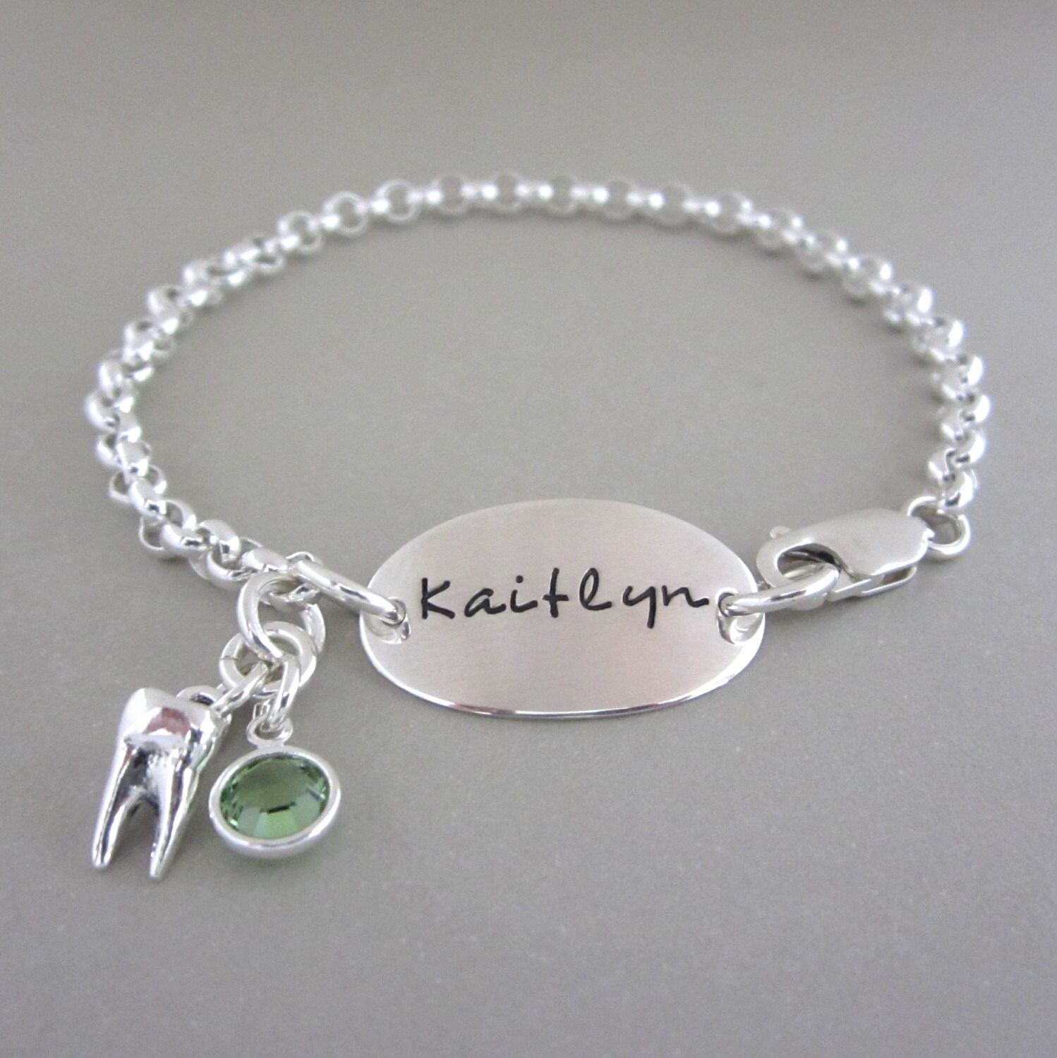 Sterling Silver Tooth ID Charm Bracelet Hand by ShinyMetals