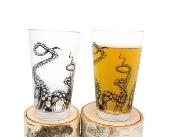 Pint Glass - Octopus Tentacles - Screen Printed Glassware - Set of two 16oz. Pint Glasses