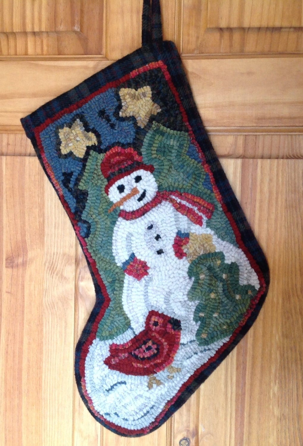 Rug Hooking PATTERN, Snowman and Cardinal Stocking, P109, Christmas