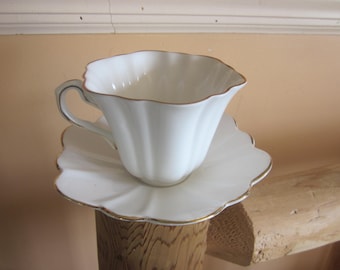 white bone china cup and saucer, england, rosina pattern