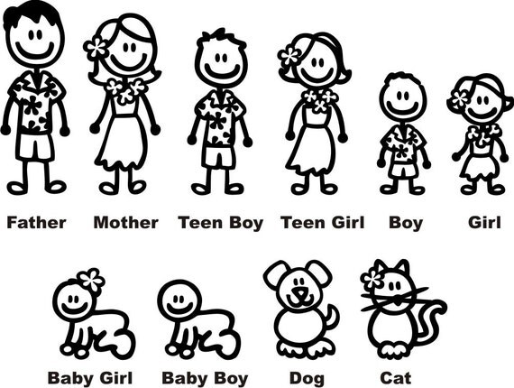 Download Hawian Family Stick Figure Vinyl Decal Car Window Stickers Custom made from CraftManiacs on Etsy ...