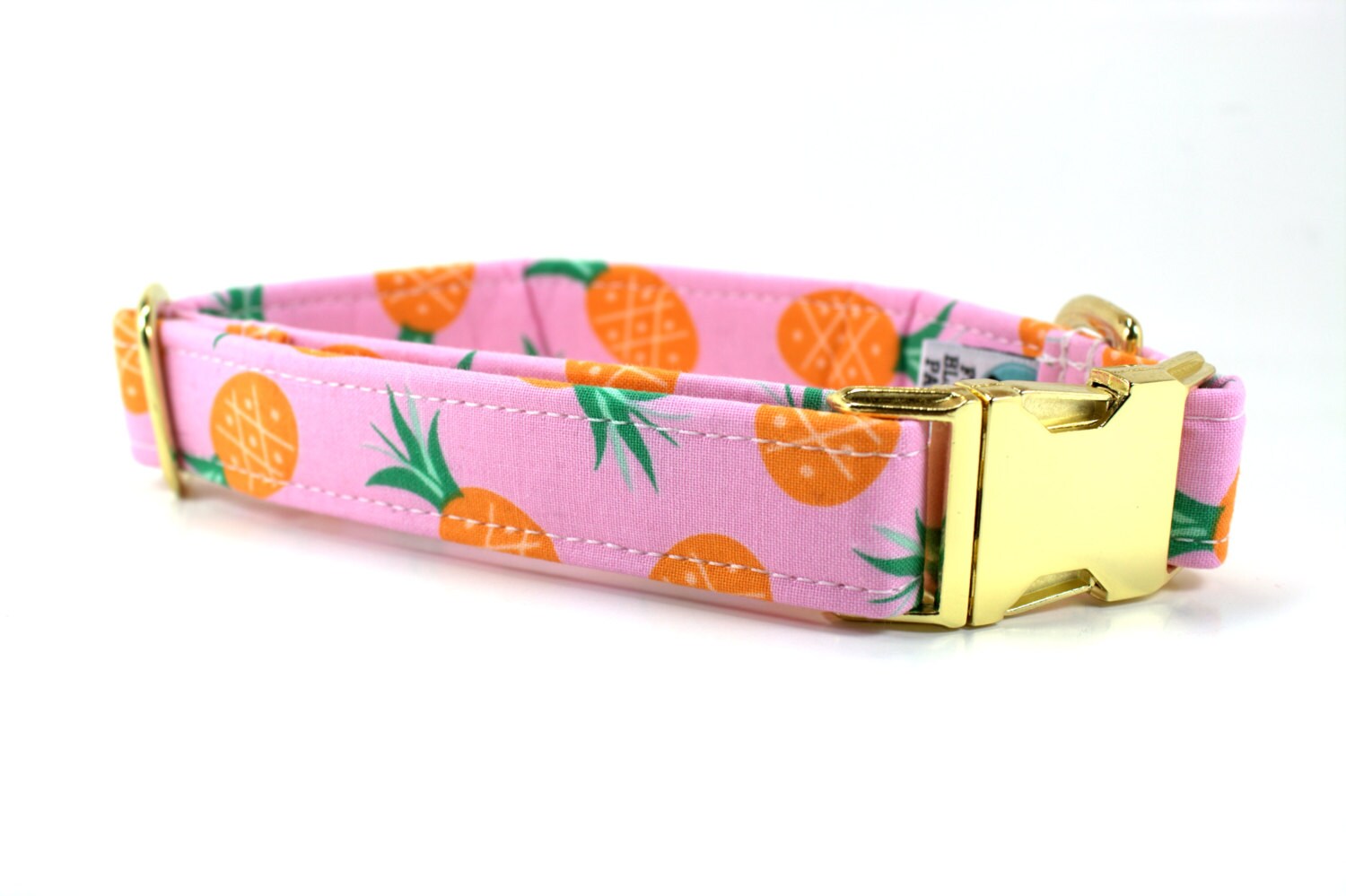 Dog Collar Pink Pineapple Dog Collar with Gold Colored Metal