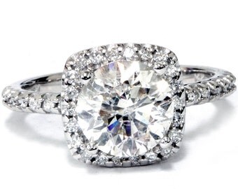 Diamond Engagement Ring Cushion Cut Engagement Ring Cushion Diamond Ring in 14k White gold