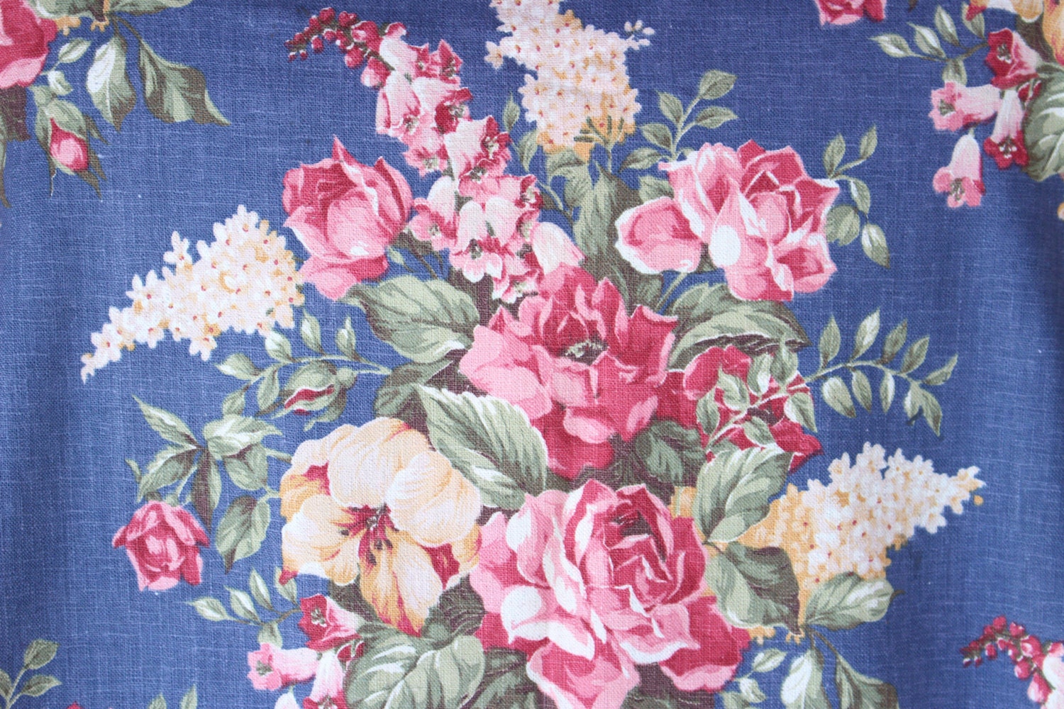 Antique English Cabbage Rose & Lilac Vintage Floral Fabric