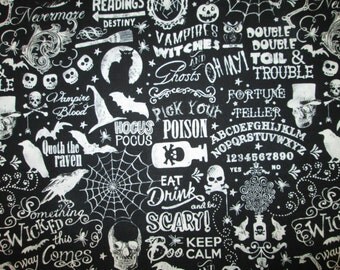 Spider Skull Poison Bat Chalk Words Cotton Fabric Fat Quarter Or Custom Listing