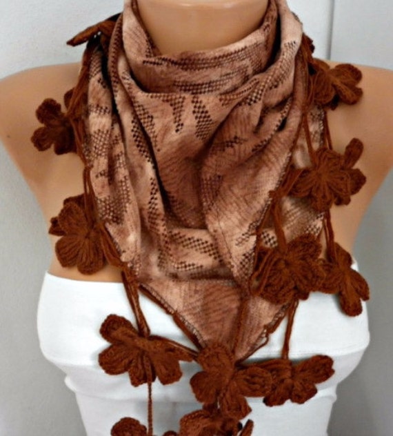 Earth Tones Brown Scarf Fringe Scarf Cowl Scarf by by fatwoman