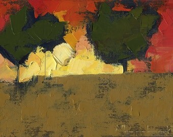Original Oil Painting Landscape Painting Abstract on Canvas by John Shanabrook - 6 x 8 - At the Drive-In Theater of Dusk