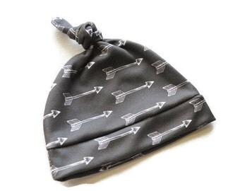 Organic Newborn Hat - Black Shooting Arrows - Organic Cotton Knit - Baby Hat - Arrow hat - Newborn Knot Hat - Hospital Hat-Black Newborn Hat