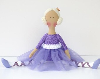 Purple ballerina doll princess doll fabric doll lilac cloth doll stuffed doll softie plush handmade rag doll birthday gift for girls