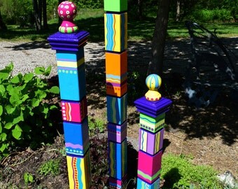 Garden Totem, Garden Art, Garden Sculpture, Sculptural Totem, Yard Art, Colorful Totem, Lawn Art, Single Medium Totem