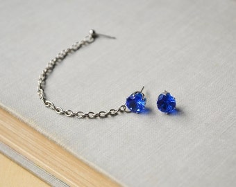 Sapphire Blue Crystal Double Pierce Cartilage Earrings (Pair)