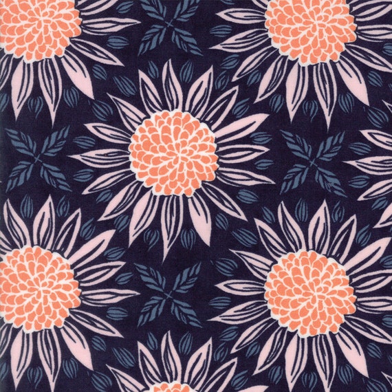 Navy Blue Sunflower Fabric Grand Canal from Kate Spain by