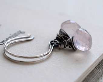 Rose Quartz Earrings, Oxidized Earrings, Sterling Earrings, Light Pink Gemstone Earrings, Soft Pink Earrings, Spring Earrings, Wire Wrapped