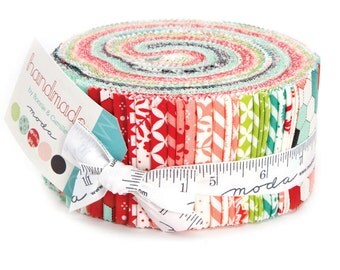 HANDMADE Bonnie & Camille Moda Jelly Roll fabric 40 2.5 inch strips 55140Jr red aqua green HEXAGONS