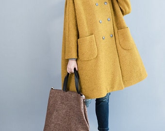 Women winter Clothing oversized loose double breasted wool coat yellow Overcoat gray Overcoat