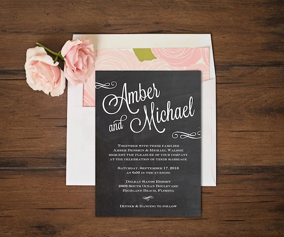 Chalkboard Style Wedding Invitations By Paperandlaceshop On Etsy