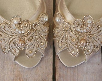 CUSTOM CONSULTATION: Wedding Shoes, Ivory Wedding Shoes, Champagne Wedding Shoe, Design Your Own, Ivory Bridal Shoes, Kitten Heel, Peep Toe