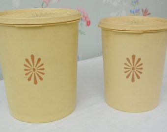 Pair of Yellow Tupperware Storage Canisters