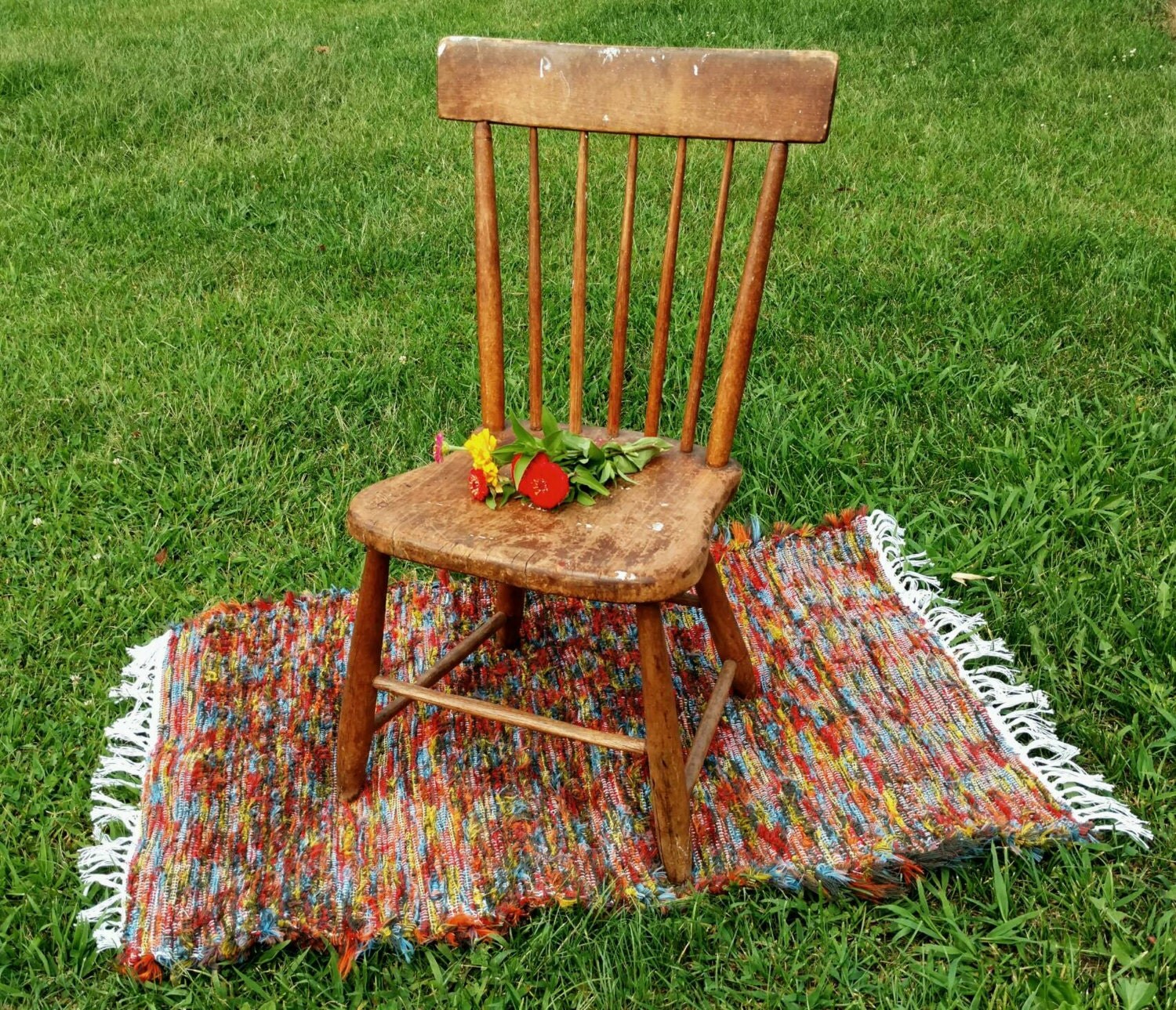 Multicolored Amish Rag Rug Vibrant Rag Rug Cabin Chic