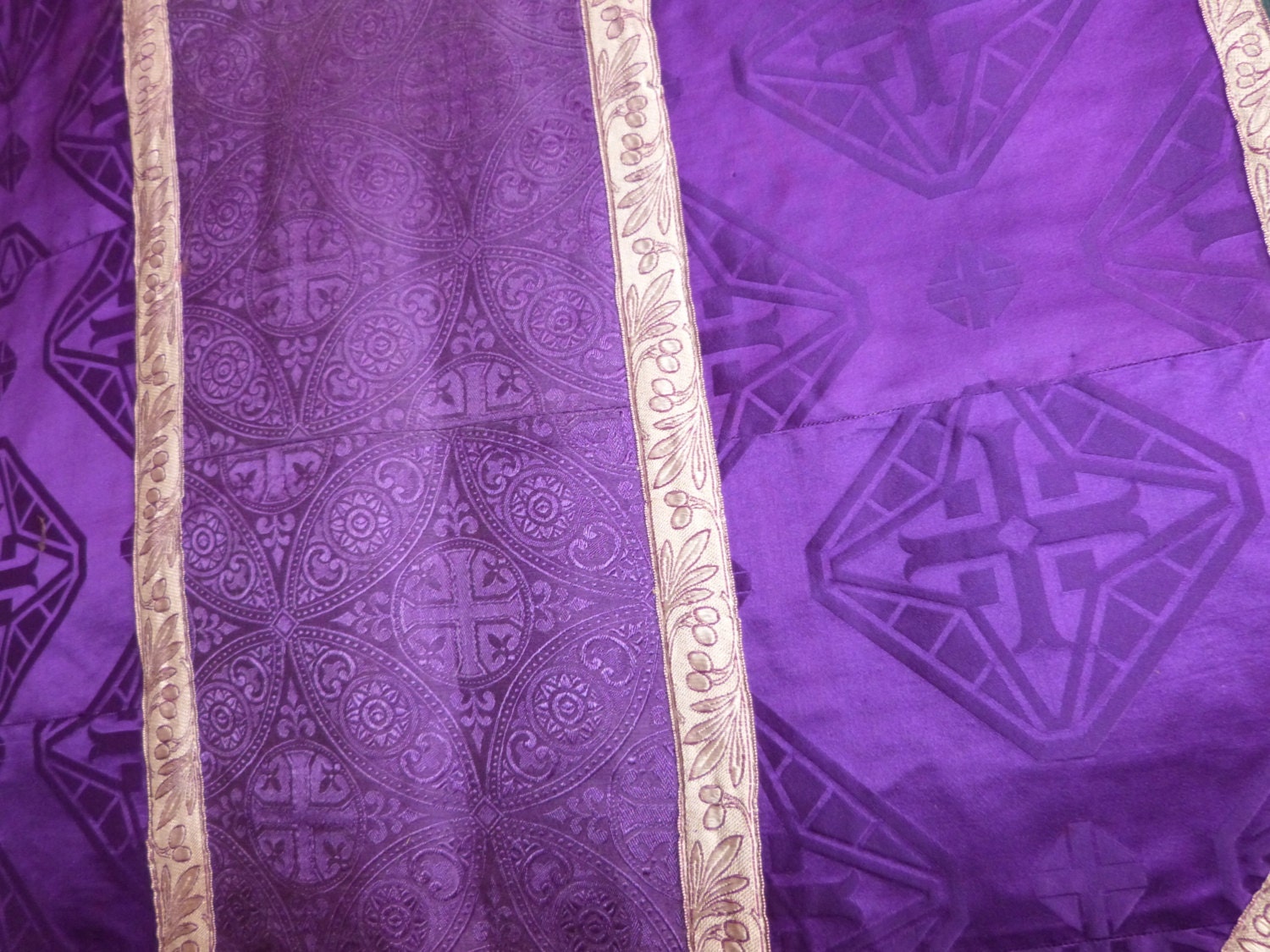 1900s purple silk brocade 3 set clergy by MyFrenchAntiqueShop