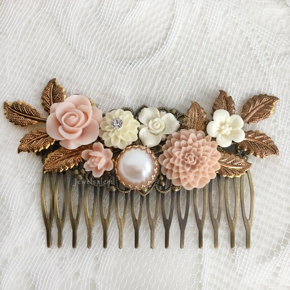 Romantic Pink Hair Comb Pastel Wedding Hair Slide by Jewelsalem