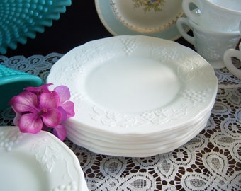 Indiana Glass "Colony Harvest" Milk Glass Plates - Milk Glass Dessert Plates - Wedding Milk Glass - Vintage Wedding - Colony Harvest Plates