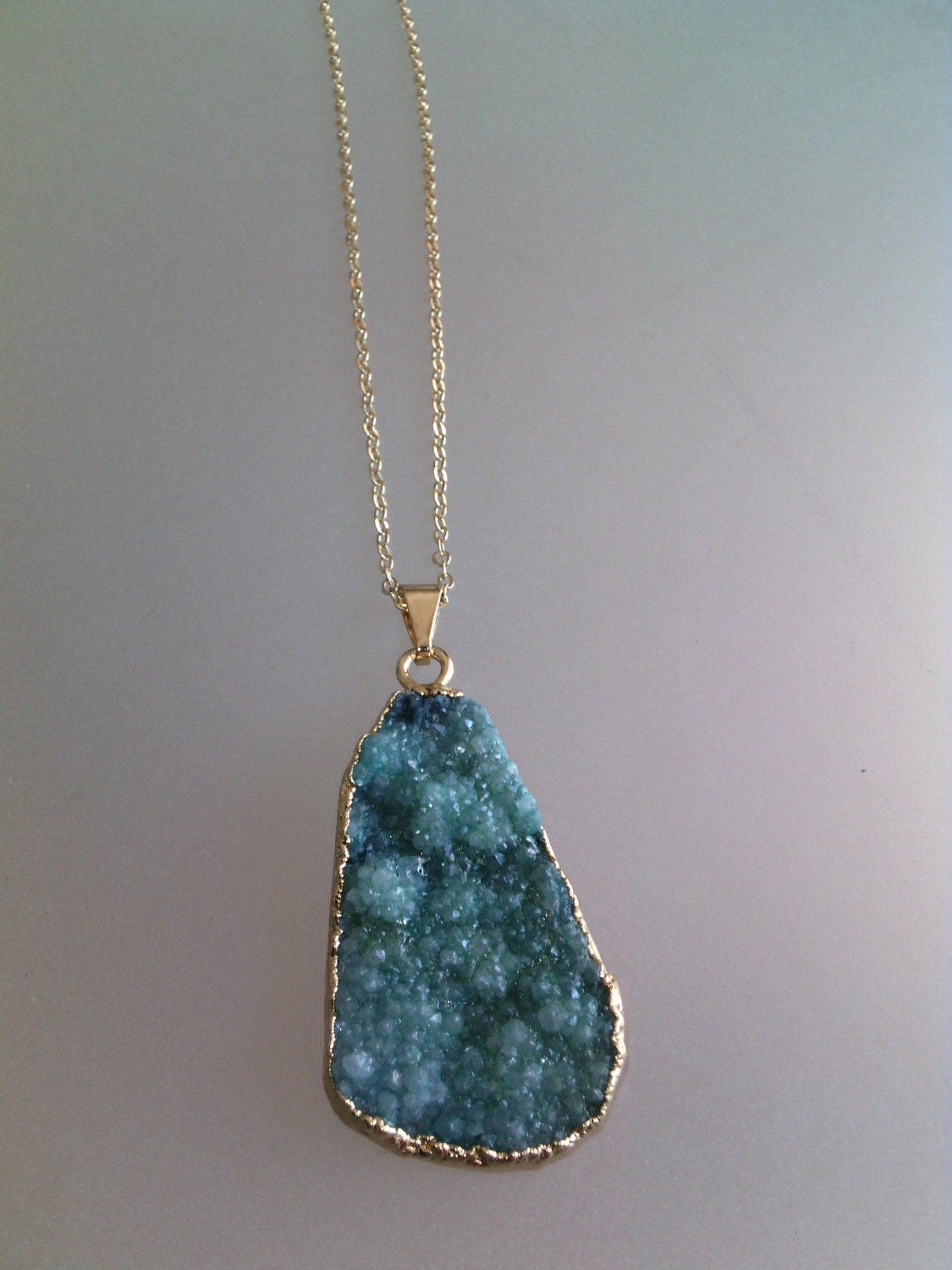 Natural GREEN Amethyst Agate Crystal DRUZY Pendant / Gemstone Necklace ...