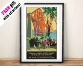 Cartel de viaje Escocia: Vintage Puente anuncio, Impresión de arte Colgando de la pared