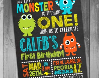 Monster Birthday Invitation Little Monster Invitation Monster Party Little Monster Party Invitations Boy 1st Boy First Birthday Invitations