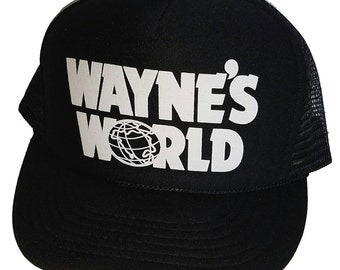 Wayne's World Mesh Trucker Hat Cap Halloween Black 80's Costume Snapback