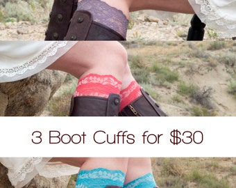 Womens Gift Set- 3 Pairs Lace Boot Cuffs for 30 ForgottenCotton Girlfriend Gift Wife Gift Ideas Gift for Her, Teen Gift, Gift Sets for Women