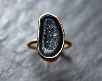 Geode Druzy Ring in Solid 14K Yellow Gold - CUSTOM MADE