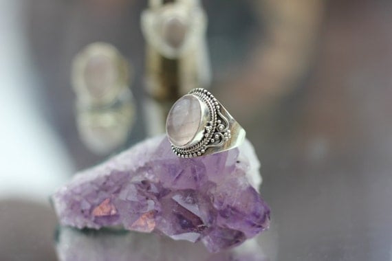 ROSE QUARTZ RING - Sterling Silver Ring- Crystal Ring- Healing Crystal Jewellery-Love - Statement Ring- Boho- Vintage ring- Chakra