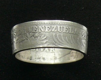 Ladies Silver Coin Ring 1935 Venezuela 1 Bolivar, Ring Size 7 and Double Sided