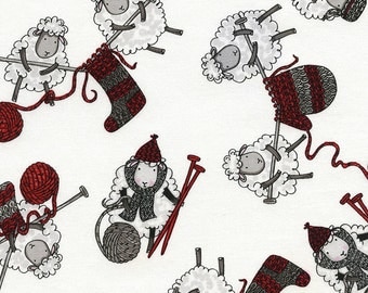 Timeless Treasures - Tossed Knitting Sheep - White - Novelty Fabric - Choose Your Cut 1/2 or Full Yard