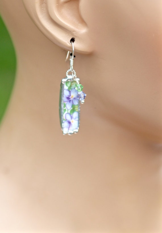 Earrings Broken China Jewelry Broken China Earrings Purple